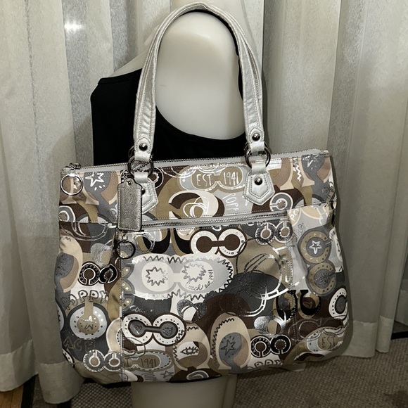 Coach Poppy Khaki Silver Multicolored shoulder bag - Picture 10 of 12